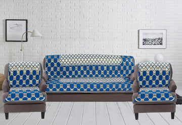 Nendle Latest Cotton Abstarct Design 5 Seater Sofa Cover Set for Living Room (Sky Blue, 6 Pieces)